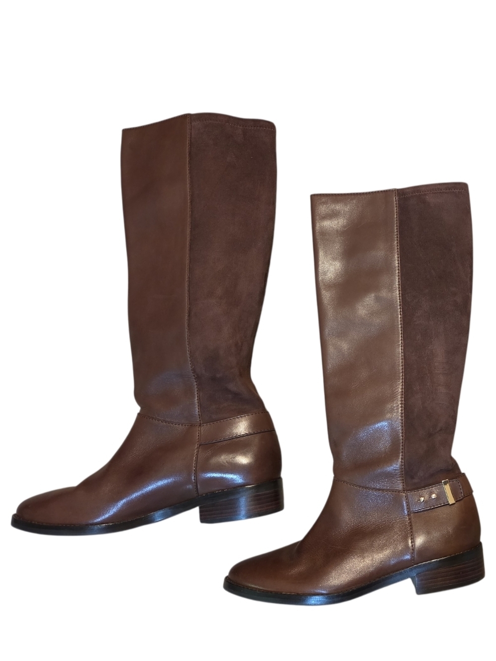 Cole Haan Two Tone Brown Leather and Suede Over the Knee Boots Size 8.5 - Picture 4 of 11
